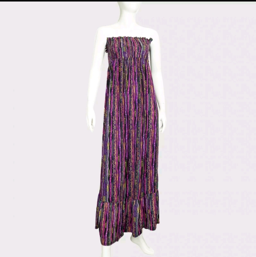 Coogie Women's Strapless Purple Maxi Dress w/Smocked Top Size Large